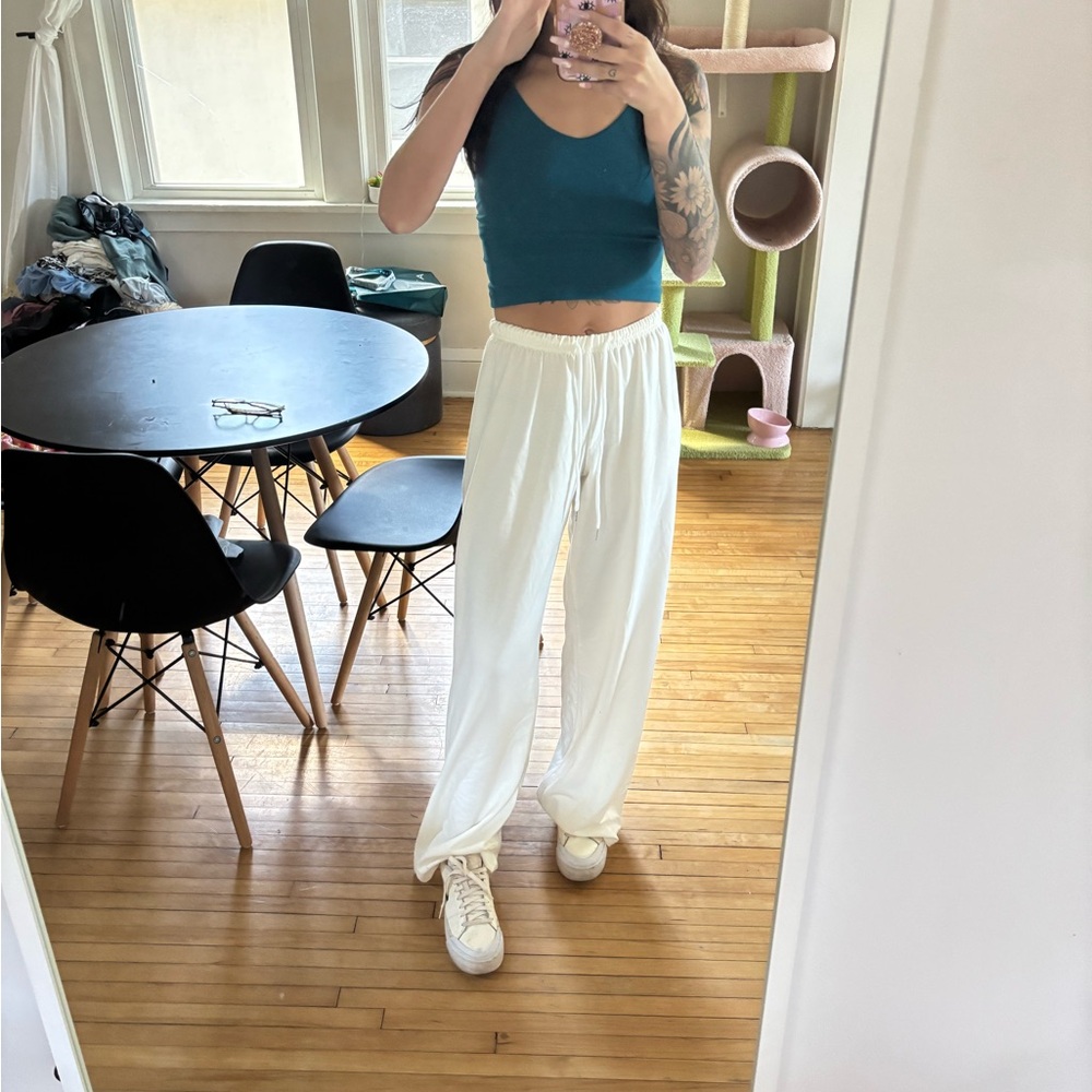SHEIN White Drawstring Wide-Leg Lounge Pants